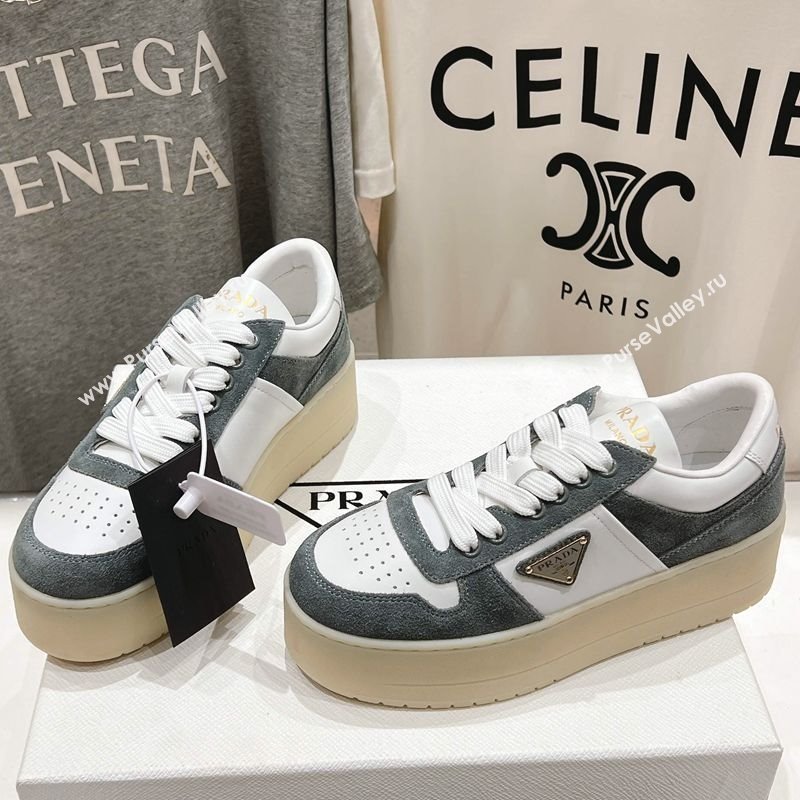 Prada Downtown Bold Nappa Leather and Suede Sneakers White/Grey 2025 1E792M (MD-250424095)