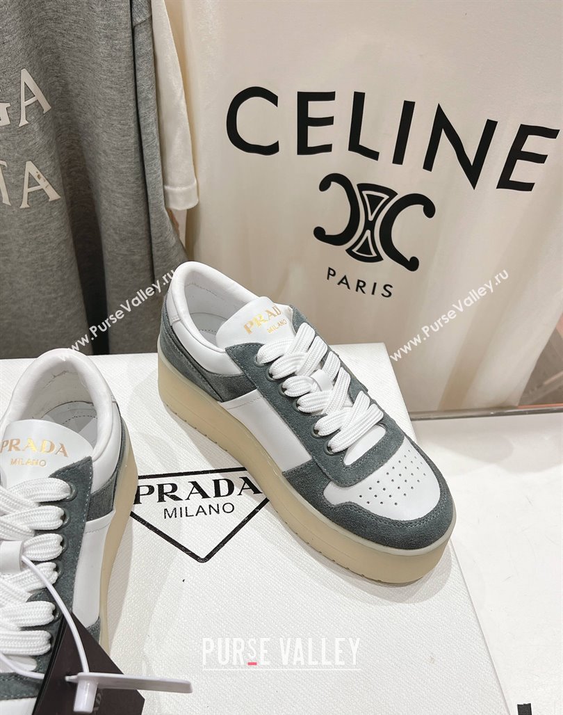 Prada Downtown Bold Nappa Leather and Suede Sneakers White/Grey 2025 1E792M (MD-250424095)