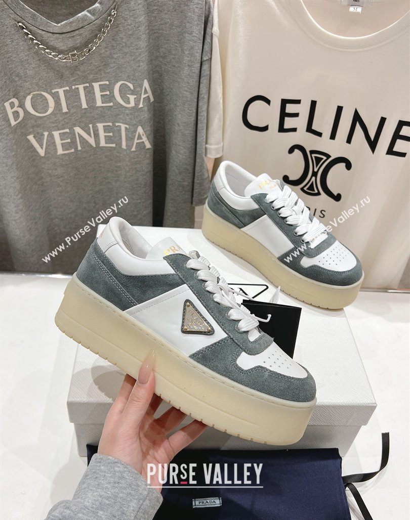Prada Downtown Bold Nappa Leather and Suede Sneakers White/Grey 2025 1E792M (MD-250424095)