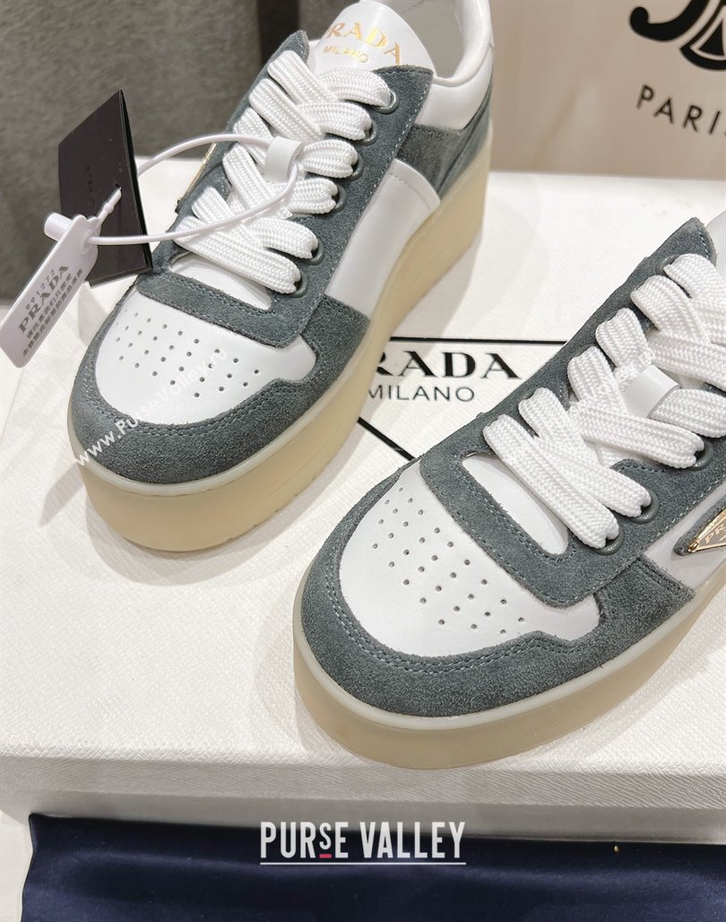 Prada Downtown Bold Nappa Leather and Suede Sneakers White/Grey 2025 1E792M (MD-250424095)