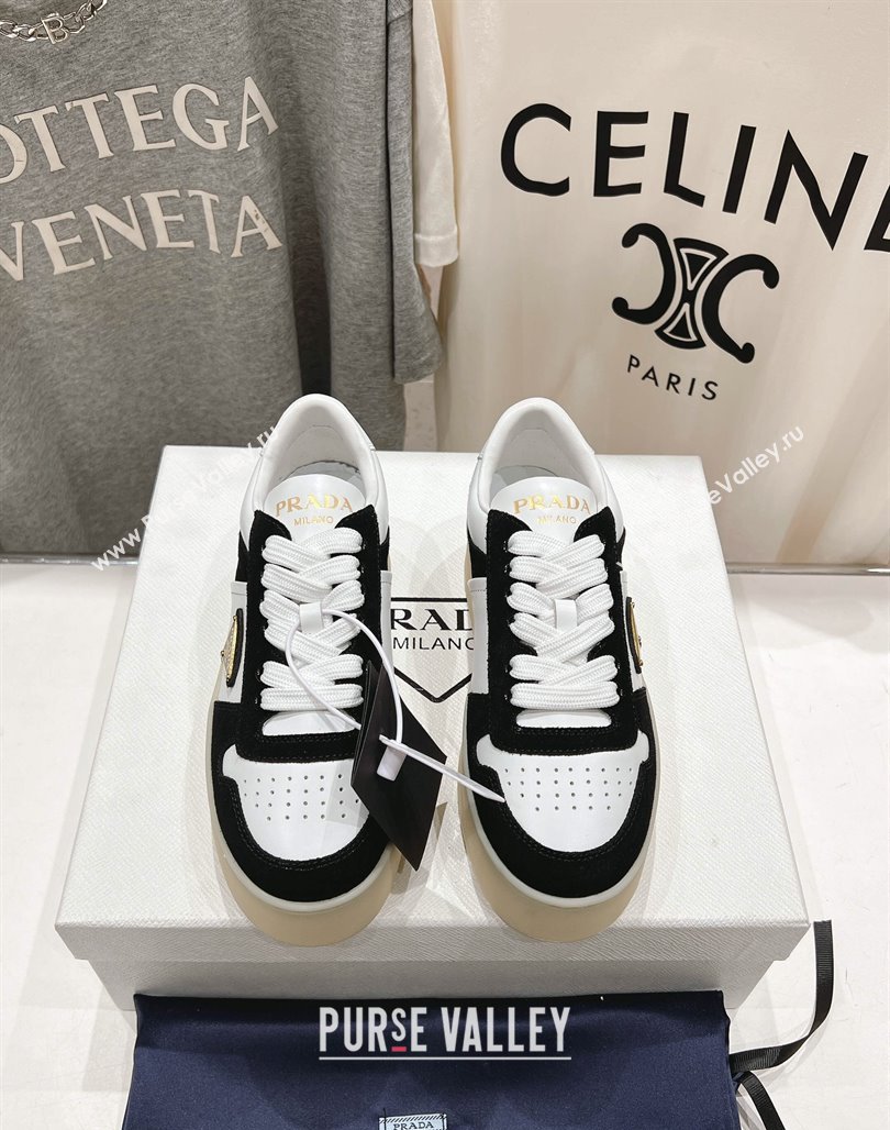 Prada Downtown Bold Nappa Leather and Suede Sneakers White/Black 2025 1E792M (MD-250424096)