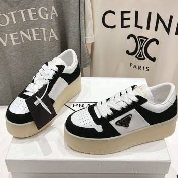 Prada Downtown Bold Nappa Leather and Suede Sneakers White/Black 2025 1E792M (MD-250424096)