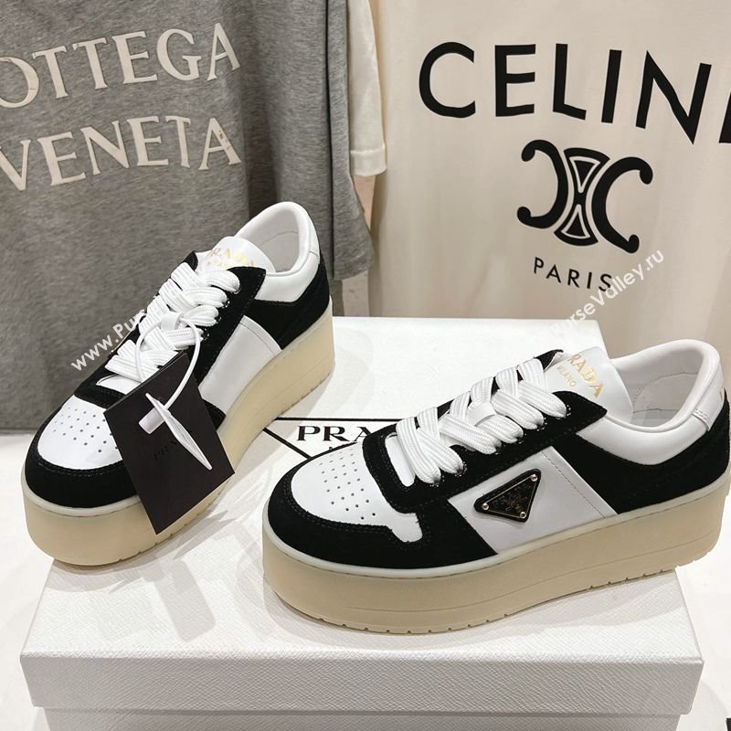 Prada Downtown Bold Nappa Leather and Suede Sneakers White/Black 2025 1E792M (MD-250424096)