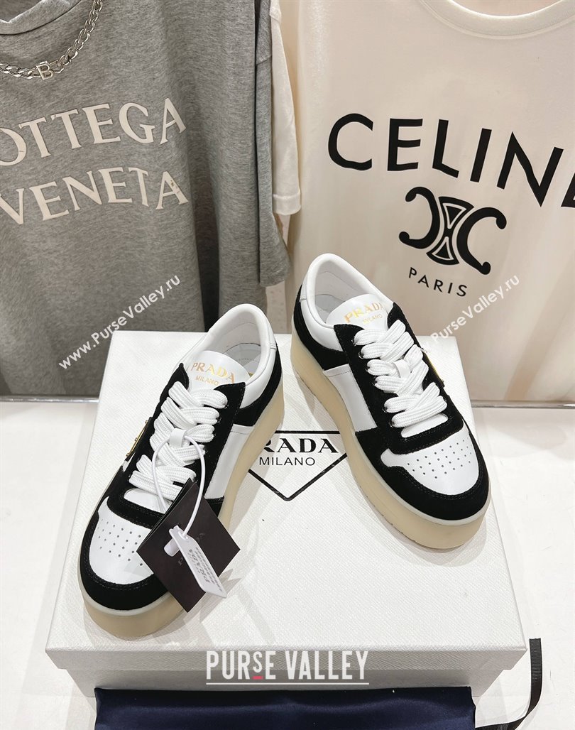 Prada Downtown Bold Nappa Leather and Suede Sneakers White/Black 2025 1E792M (MD-250424096)