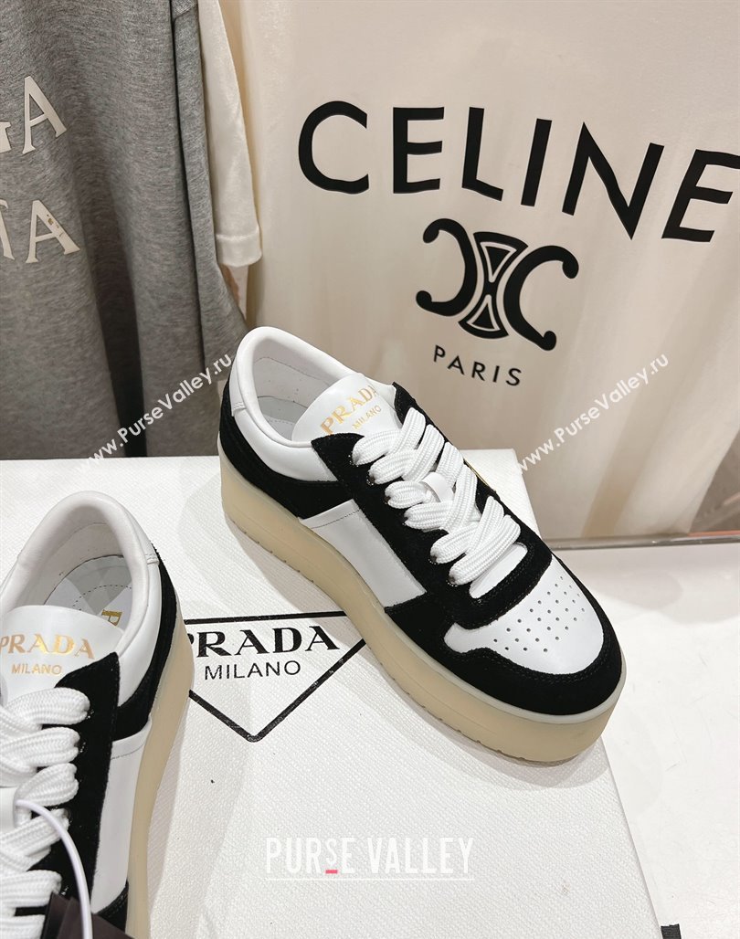 Prada Downtown Bold Nappa Leather and Suede Sneakers White/Black 2025 1E792M (MD-250424096)