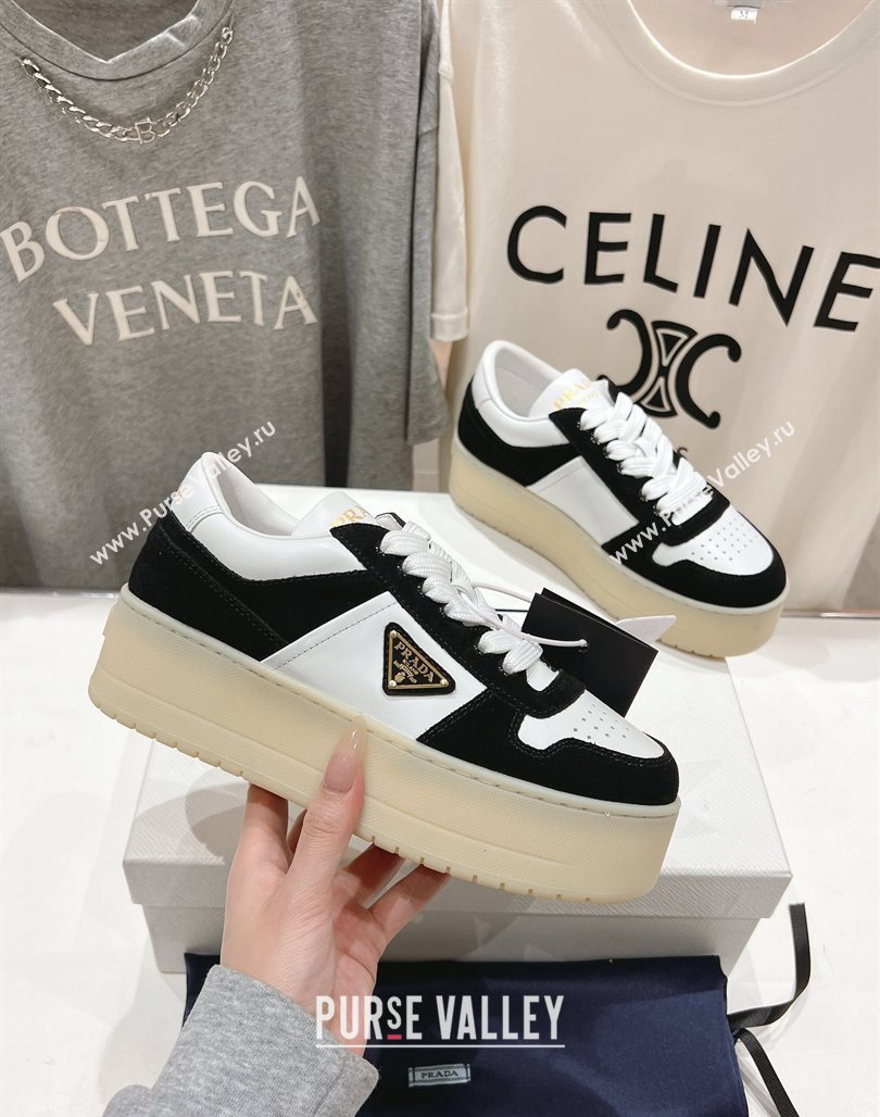 Prada Downtown Bold Nappa Leather and Suede Sneakers White/Black 2025 1E792M (MD-250424096)