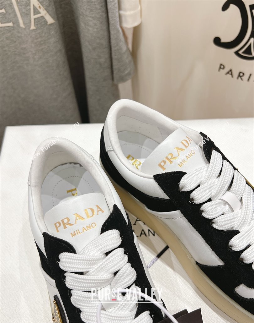 Prada Downtown Bold Nappa Leather and Suede Sneakers White/Black 2025 1E792M (MD-250424096)