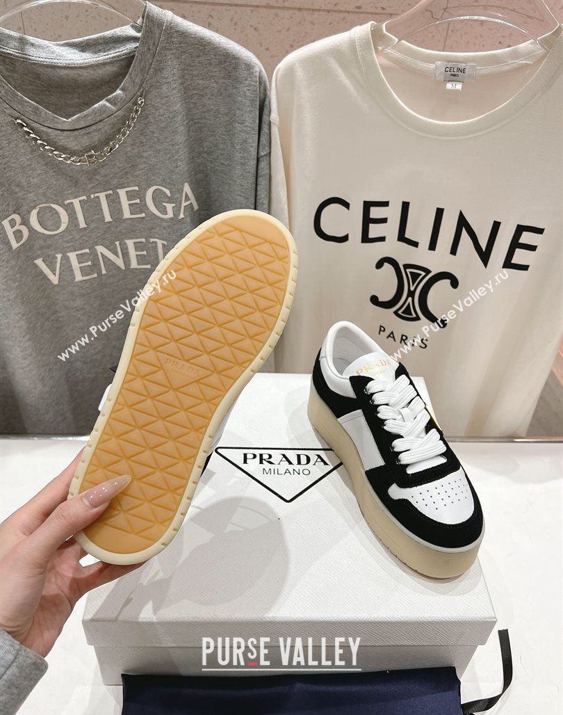 Prada Downtown Bold Nappa Leather and Suede Sneakers White/Black 2025 1E792M (MD-250424096)