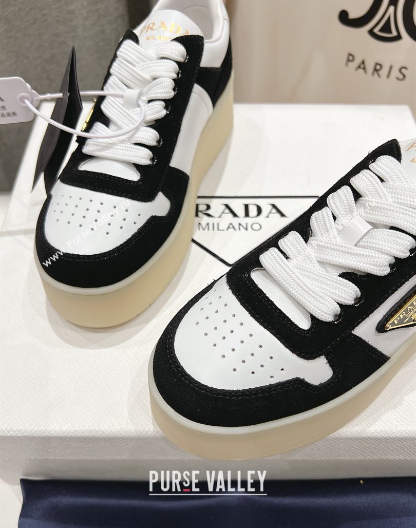 Prada Downtown Bold Nappa Leather and Suede Sneakers White/Black 2025 1E792M (MD-250424096)