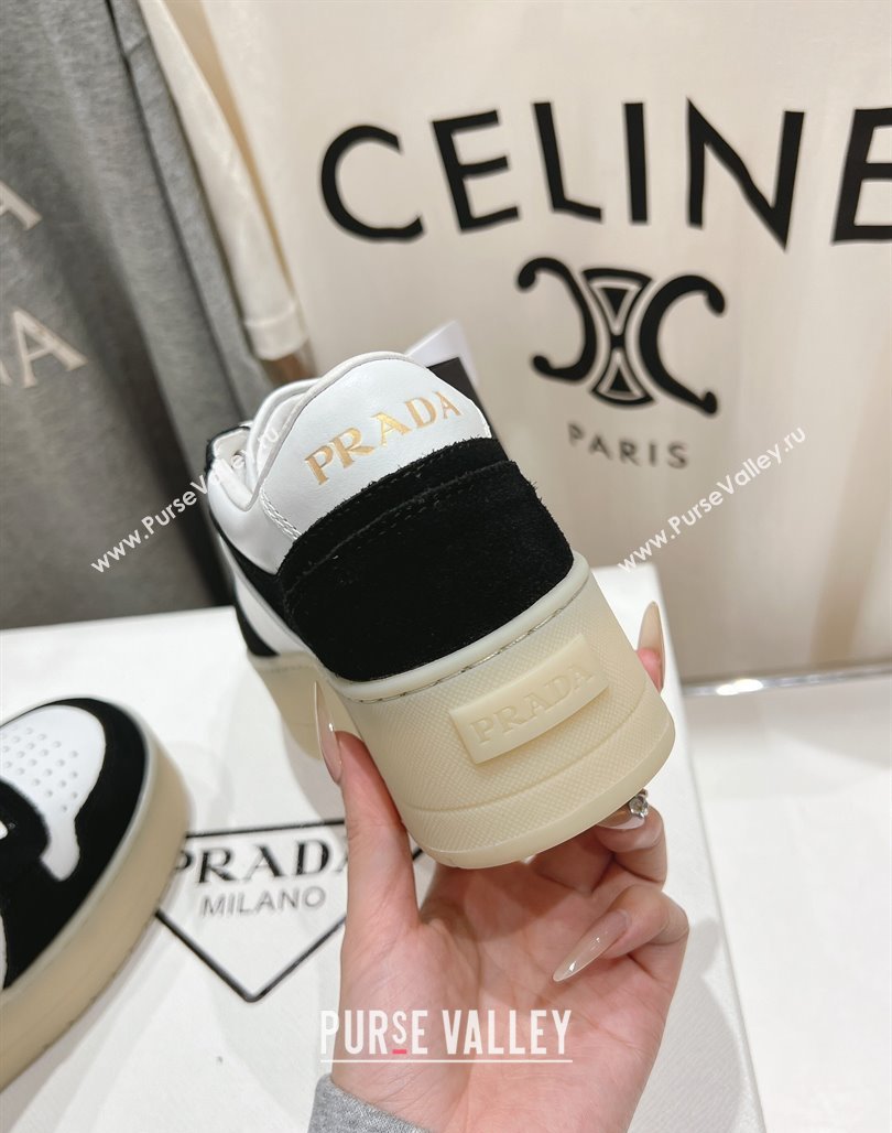 Prada Downtown Bold Nappa Leather and Suede Sneakers White/Black 2025 1E792M (MD-250424096)