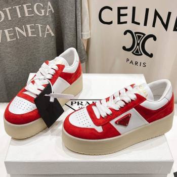 Prada Downtown Bold Nappa Leather and Suede Sneakers White/Red 2025 1E792M (MD-250424097)