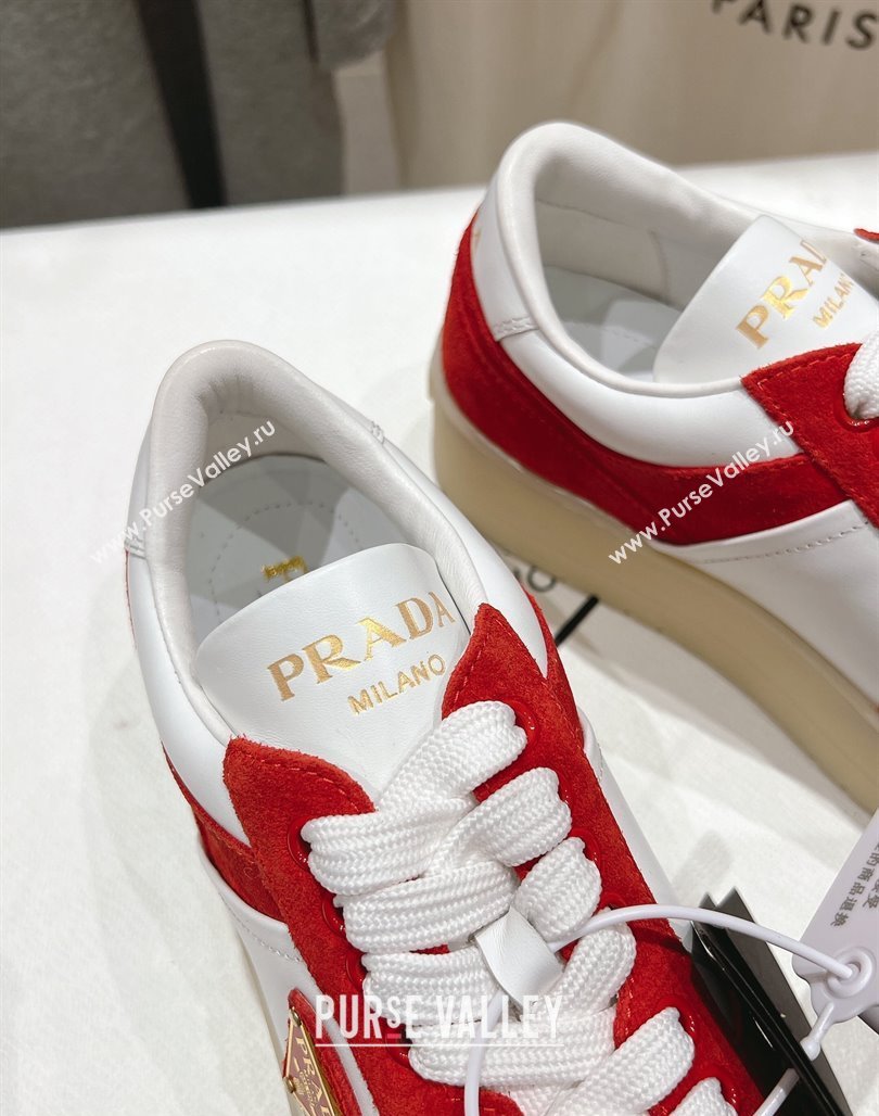 Prada Downtown Bold Nappa Leather and Suede Sneakers White/Red 2025 1E792M (MD-250424097)