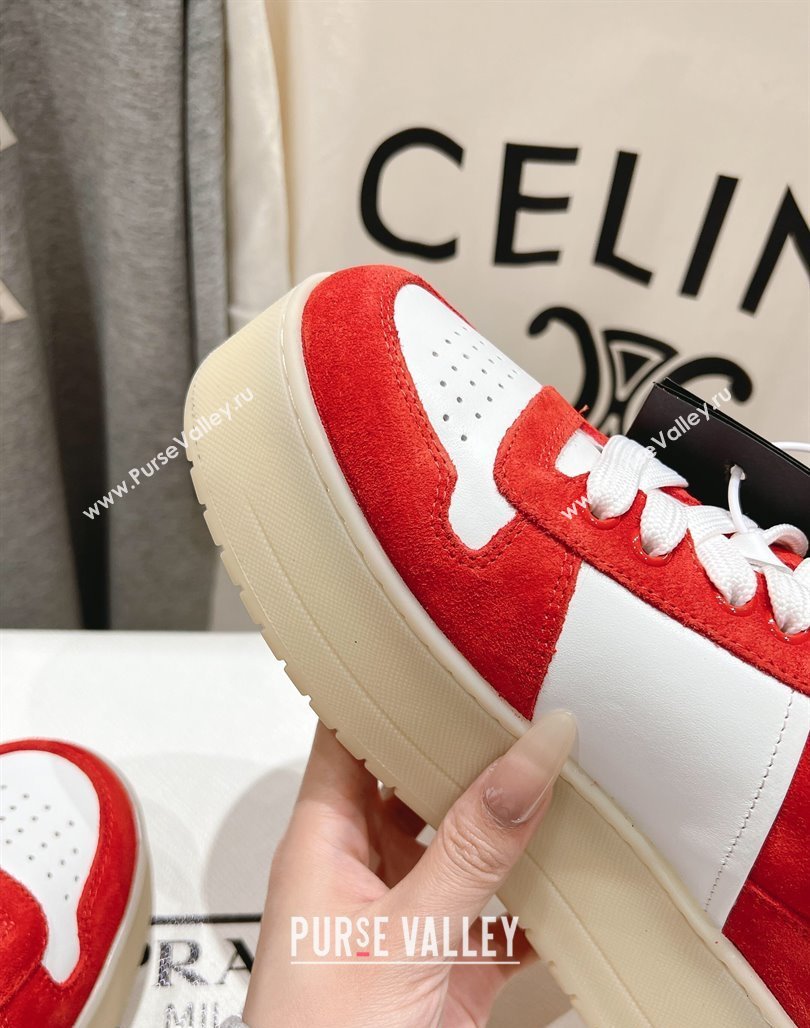 Prada Downtown Bold Nappa Leather and Suede Sneakers White/Red 2025 1E792M (MD-250424097)