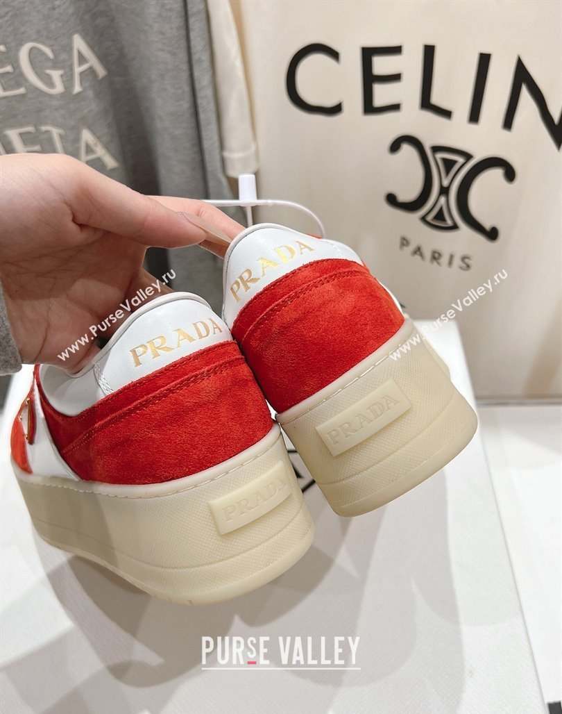 Prada Downtown Bold Nappa Leather and Suede Sneakers White/Red 2025 1E792M (MD-250424097)