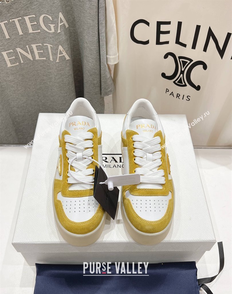 Prada Downtown Bold Nappa Leather and Suede Sneakers White/Yellow 2025 1E792M (MD-250424098)