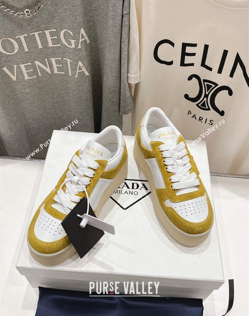 Prada Downtown Bold Nappa Leather and Suede Sneakers White/Yellow 2025 1E792M (MD-250424098)