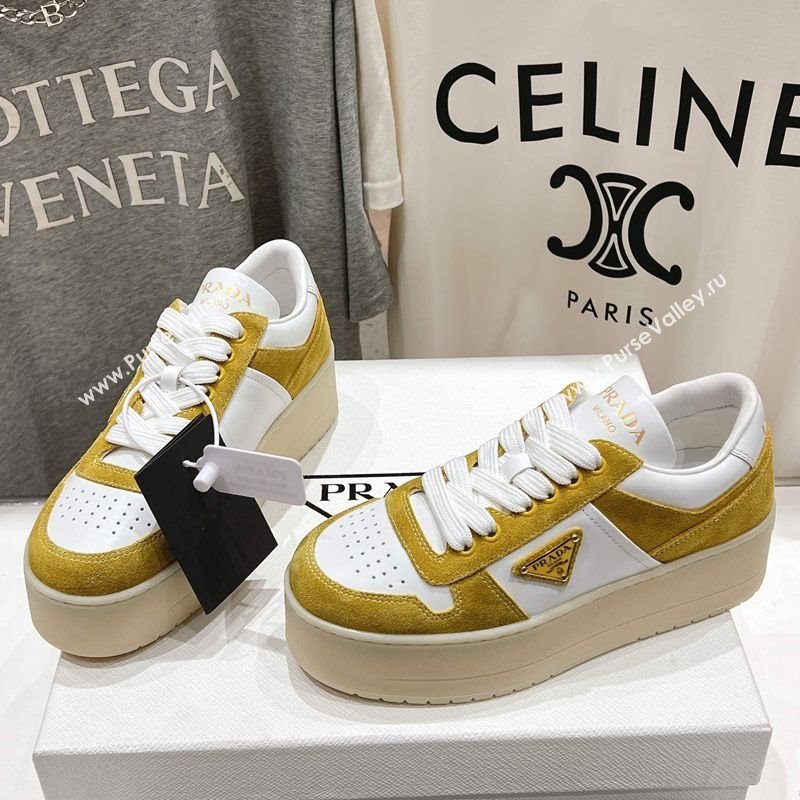 Prada Downtown Bold Nappa Leather and Suede Sneakers White/Yellow 2025 1E792M (MD-250424098)