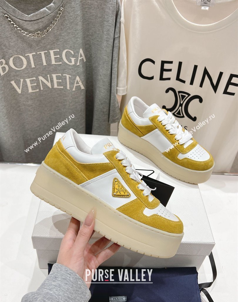 Prada Downtown Bold Nappa Leather and Suede Sneakers White/Yellow 2025 1E792M (MD-250424098)