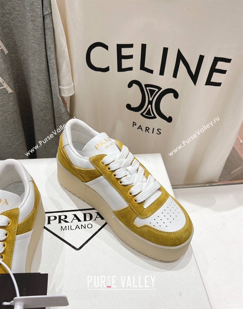 Prada Downtown Bold Nappa Leather and Suede Sneakers White/Yellow 2025 1E792M (MD-250424098)