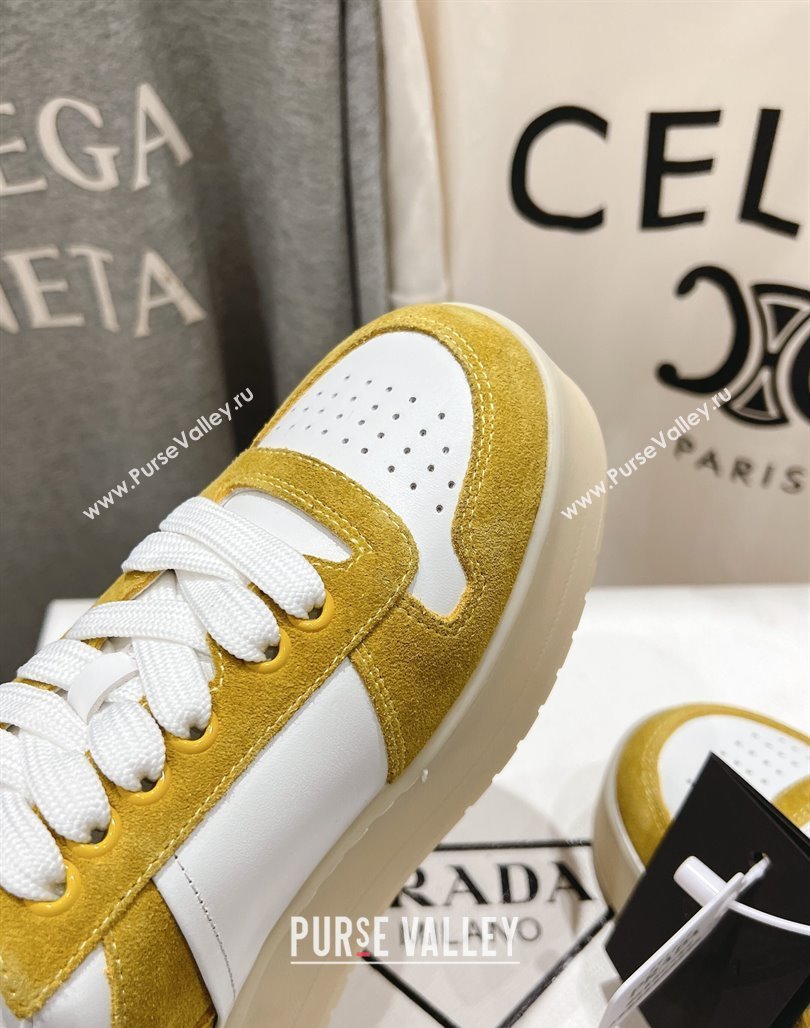 Prada Downtown Bold Nappa Leather and Suede Sneakers White/Yellow 2025 1E792M (MD-250424098)