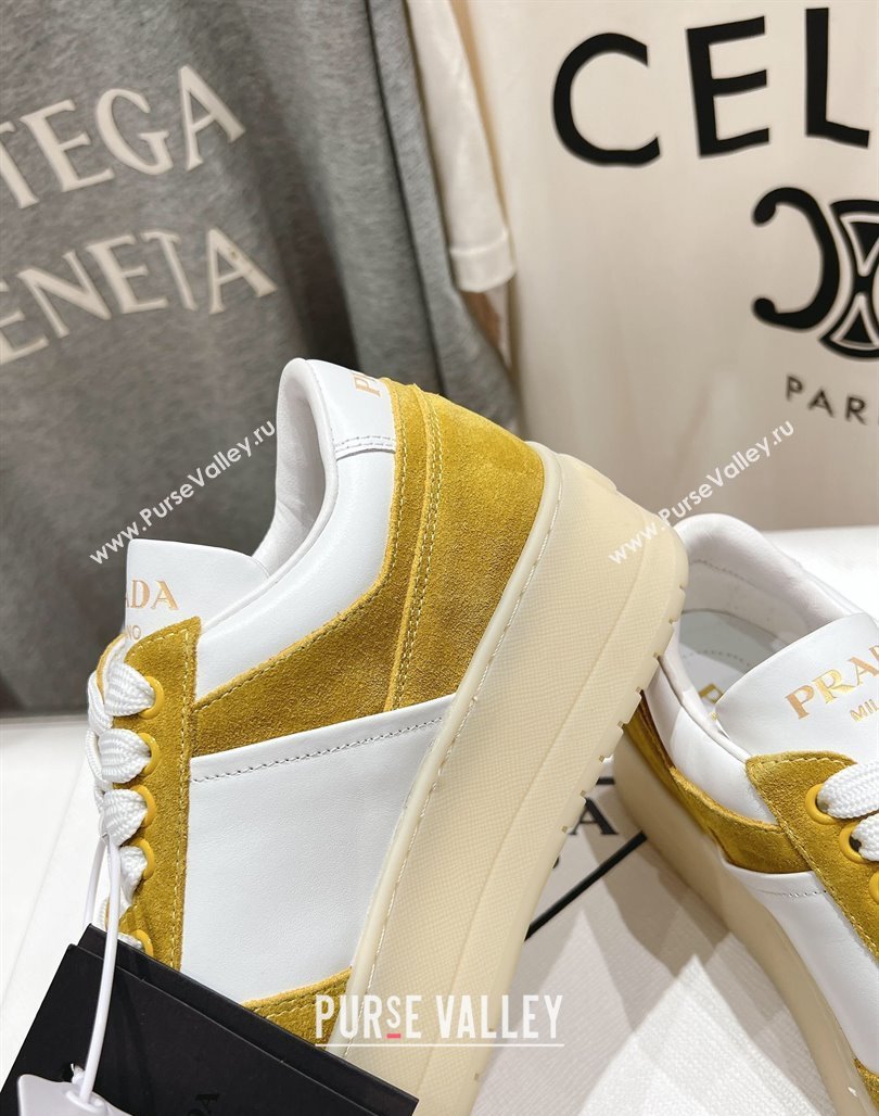 Prada Downtown Bold Nappa Leather and Suede Sneakers White/Yellow 2025 1E792M (MD-250424098)