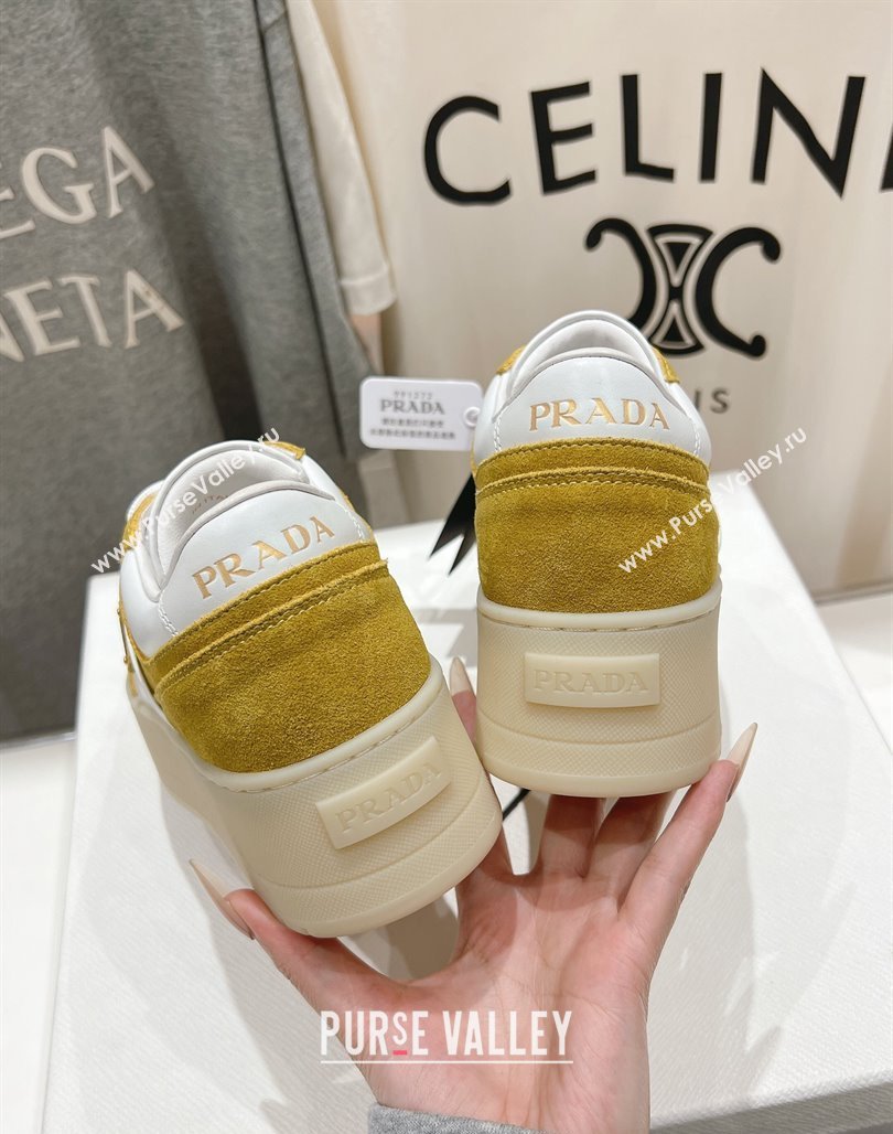 Prada Downtown Bold Nappa Leather and Suede Sneakers White/Yellow 2025 1E792M (MD-250424098)