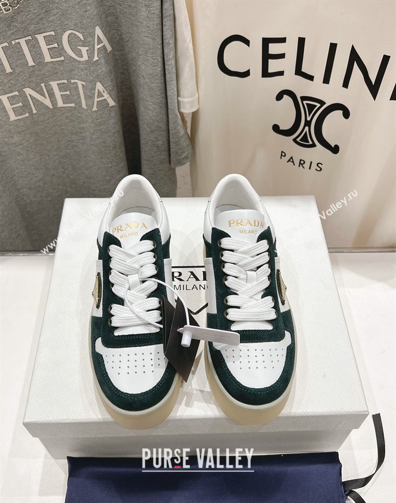 Prada Downtown Bold Nappa Leather and Suede Sneakers White/Green 2025 1E792M (MD-250424099)