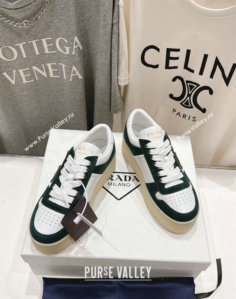 Prada Downtown Bold Nappa Leather and Suede Sneakers White/Green 2025 1E792M (MD-250424099)