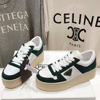 Prada Downtown Bold Nappa Leather and Suede Sneakers White/Green 2025 1E792M (MD-250424099)