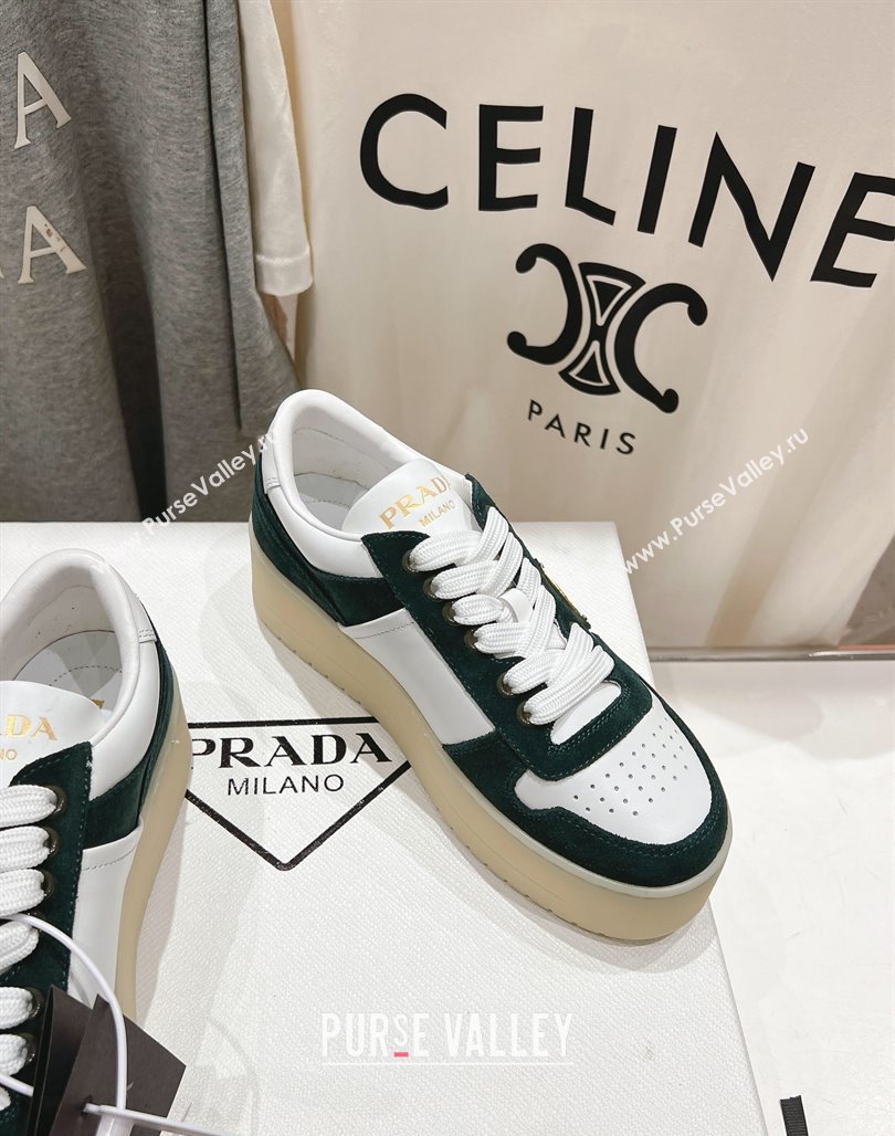 Prada Downtown Bold Nappa Leather and Suede Sneakers White/Green 2025 1E792M (MD-250424099)