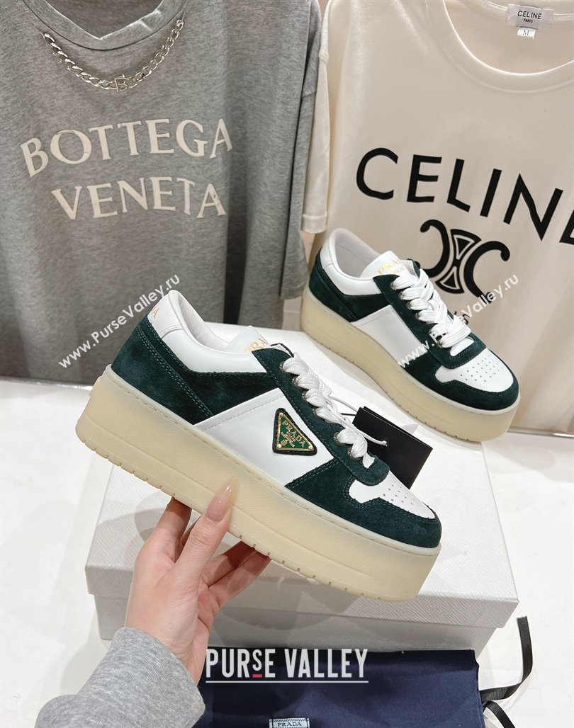 Prada Downtown Bold Nappa Leather and Suede Sneakers White/Green 2025 1E792M (MD-250424099)