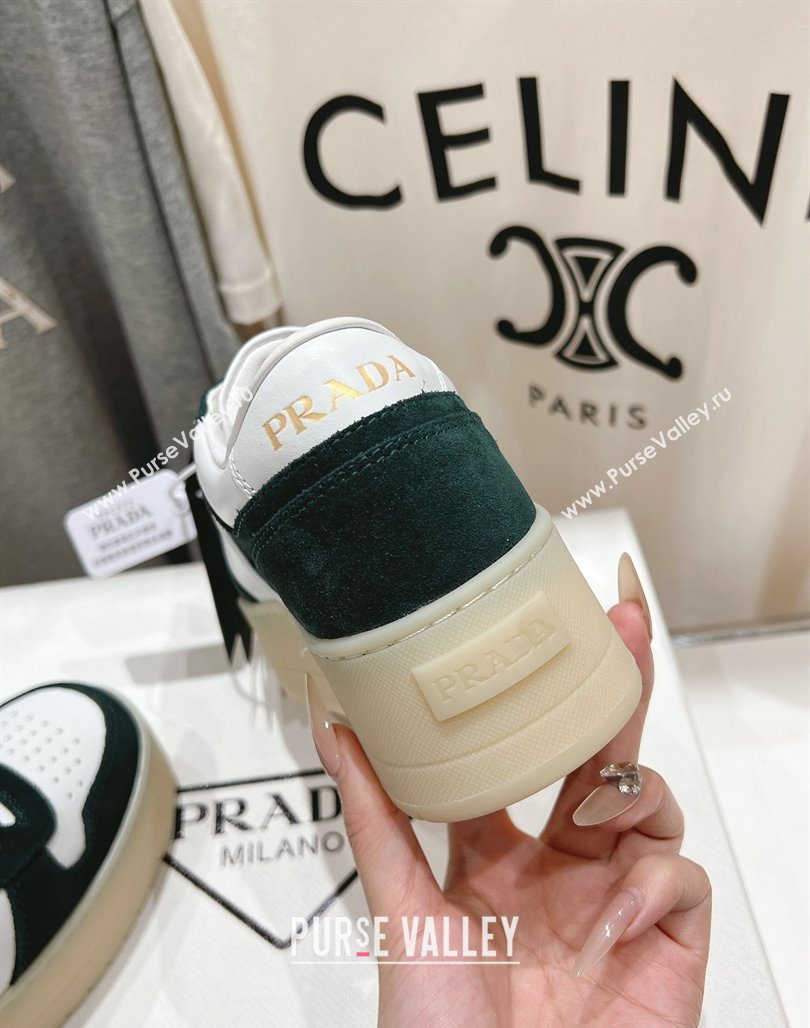 Prada Downtown Bold Nappa Leather and Suede Sneakers White/Green 2025 1E792M (MD-250424099)