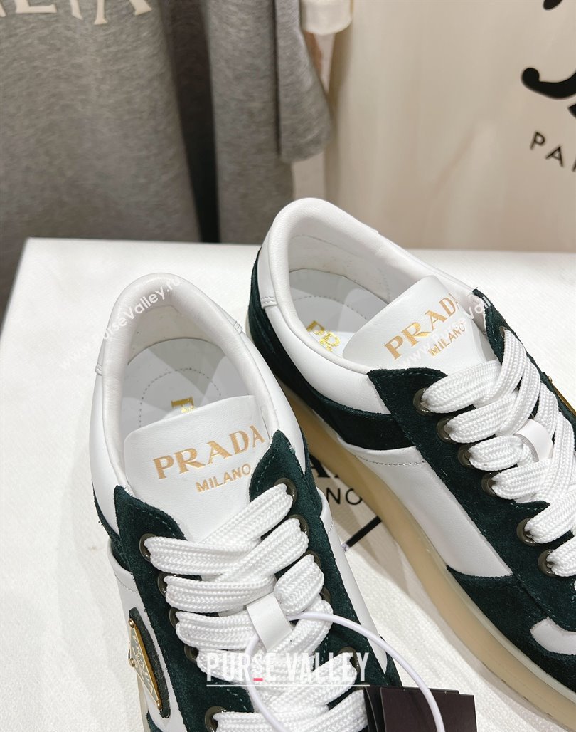Prada Downtown Bold Nappa Leather and Suede Sneakers White/Green 2025 1E792M (MD-250424099)