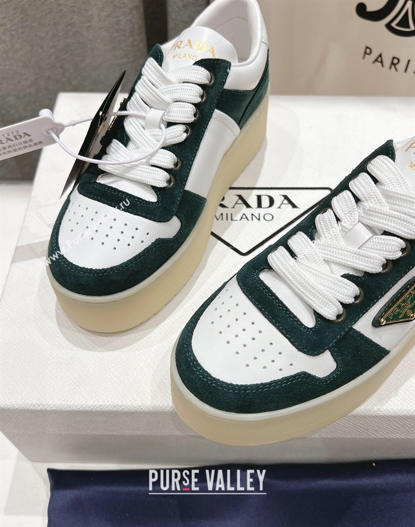 Prada Downtown Bold Nappa Leather and Suede Sneakers White/Green 2025 1E792M (MD-250424099)