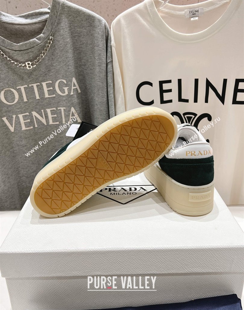 Prada Downtown Bold Nappa Leather and Suede Sneakers White/Green 2025 1E792M (MD-250424099)