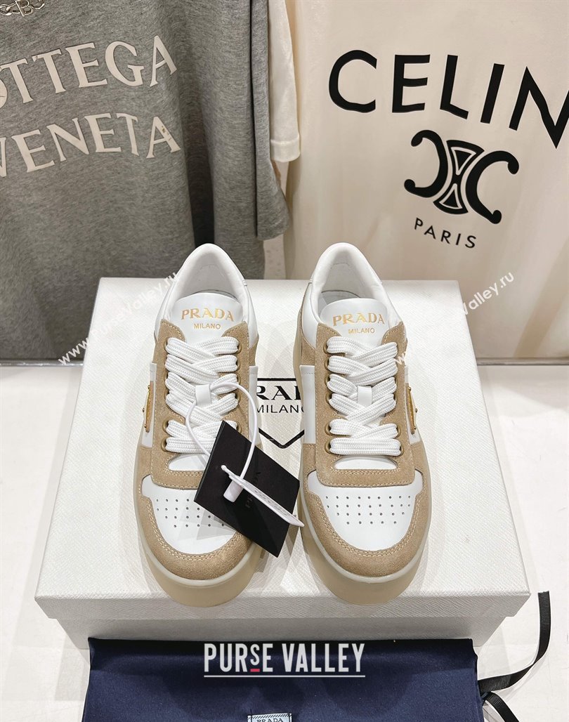 Prada Downtown Bold Nappa Leather and Suede Sneakers White/Beige 2025 1E792M (MD-250424100)
