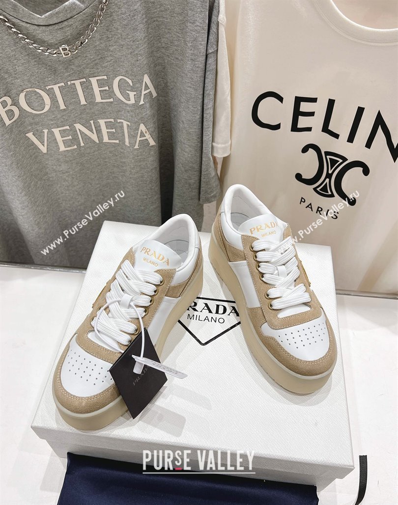 Prada Downtown Bold Nappa Leather and Suede Sneakers White/Beige 2025 1E792M (MD-250424100)