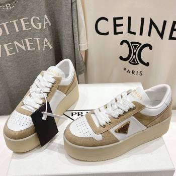 Prada Downtown Bold Nappa Leather and Suede Sneakers White/Beige 2025 1E792M (MD-250424100)