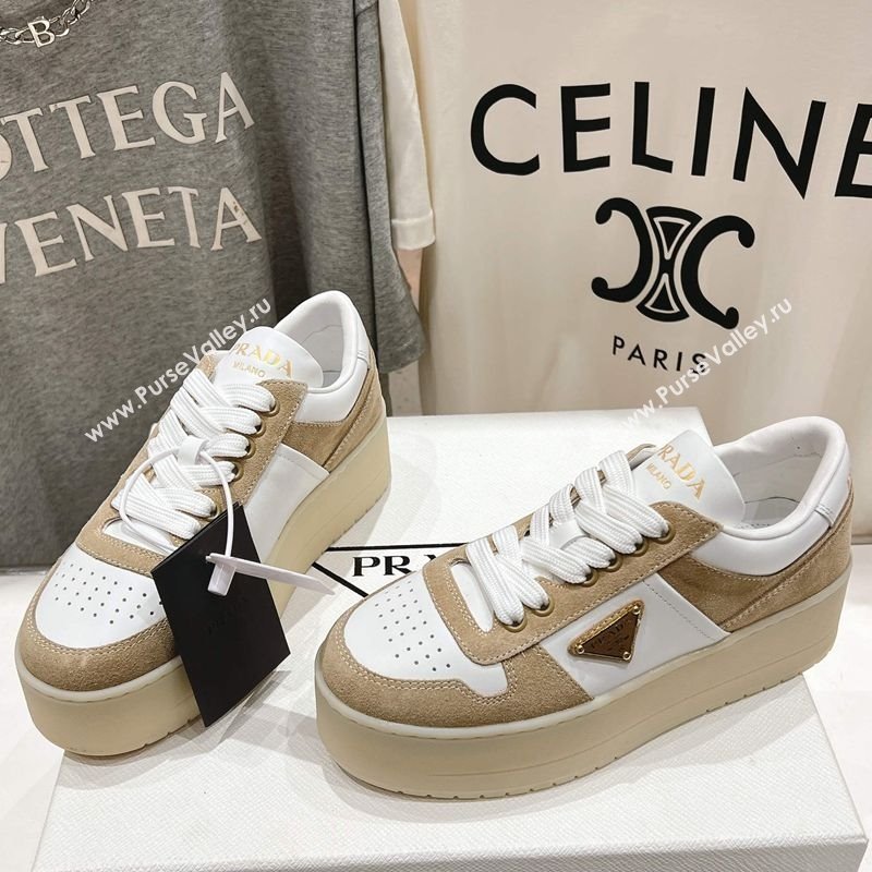 Prada Downtown Bold Nappa Leather and Suede Sneakers White/Beige 2025 1E792M (MD-250424100)