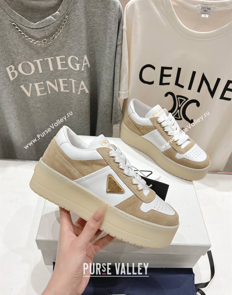 Prada Downtown Bold Nappa Leather and Suede Sneakers White/Beige 2025 1E792M (MD-250424100)