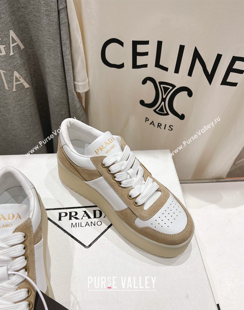 Prada Downtown Bold Nappa Leather and Suede Sneakers White/Beige 2025 1E792M (MD-250424100)