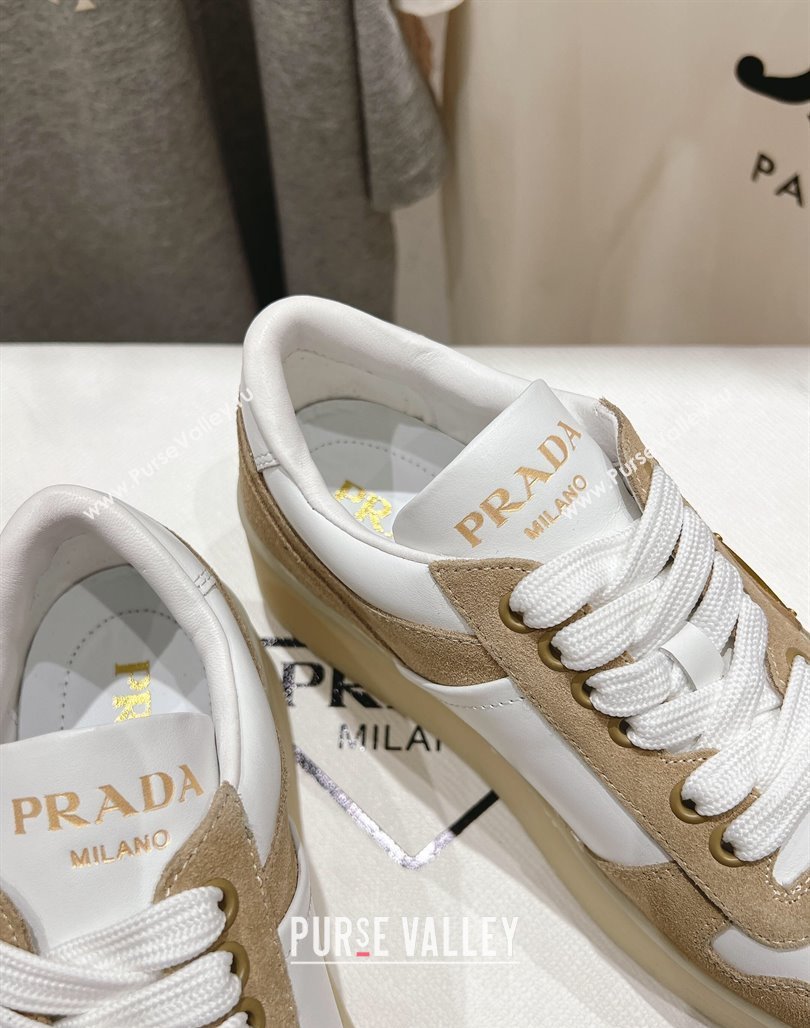 Prada Downtown Bold Nappa Leather and Suede Sneakers White/Beige 2025 1E792M (MD-250424100)