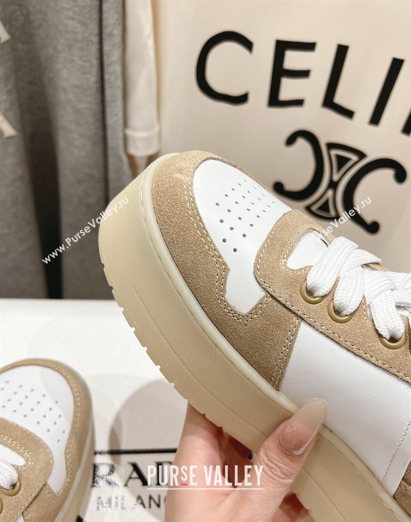 Prada Downtown Bold Nappa Leather and Suede Sneakers White/Beige 2025 1E792M (MD-250424100)