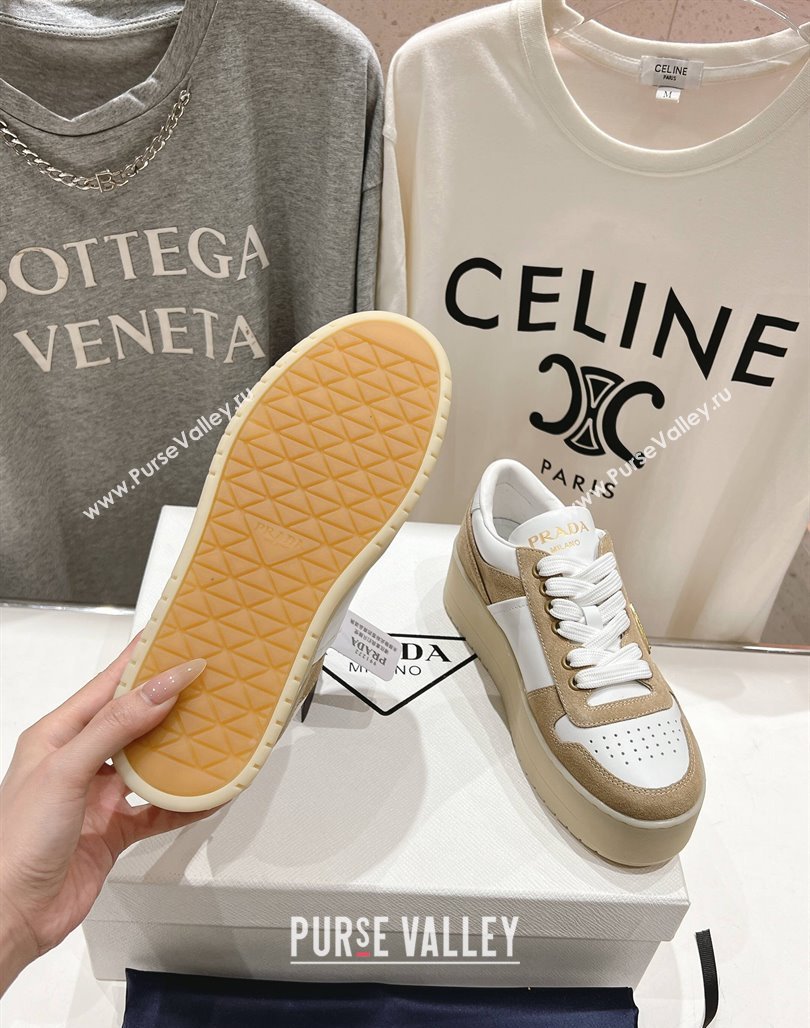 Prada Downtown Bold Nappa Leather and Suede Sneakers White/Beige 2025 1E792M (MD-250424100)