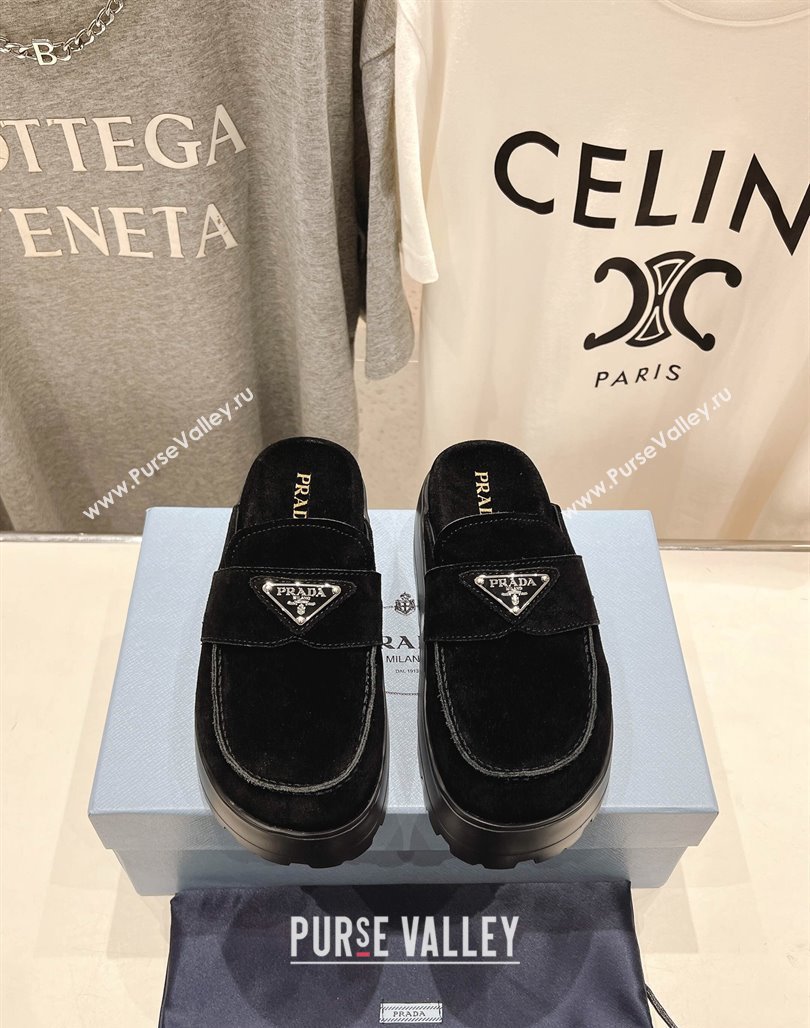 Prada Suede Platform Mules Black 2025 1XZ778 (MD-250424086)