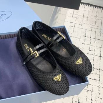 Prada Mesh fabric ballerinas flat Black 2025 1F915N (KER-250424107)