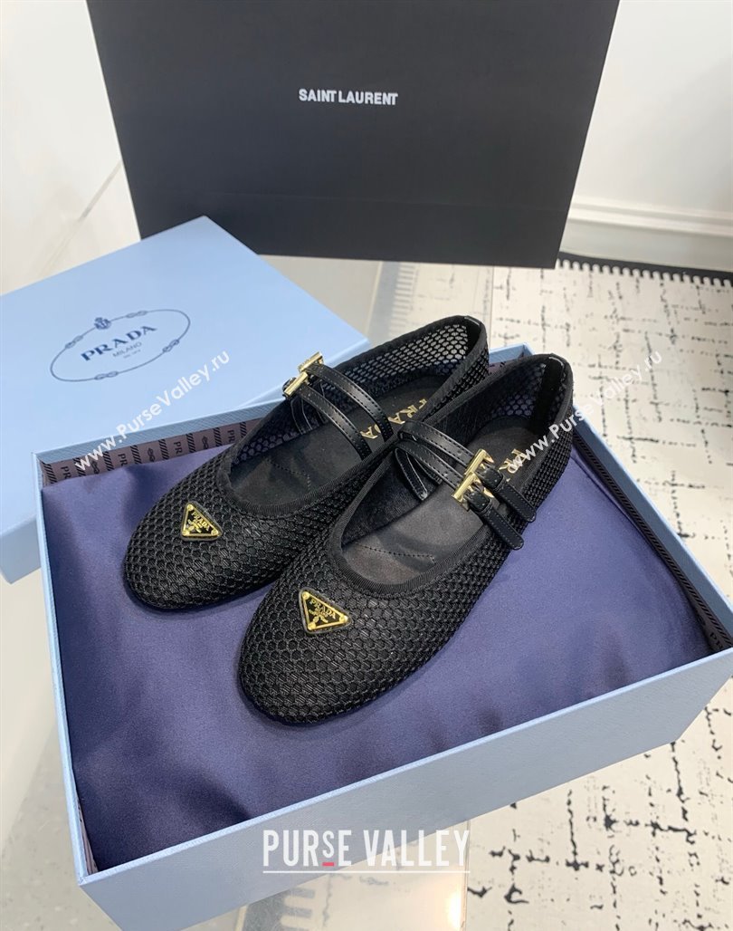 Prada Mesh fabric ballerinas flat Black 2025 1F915N (KER-250424107)