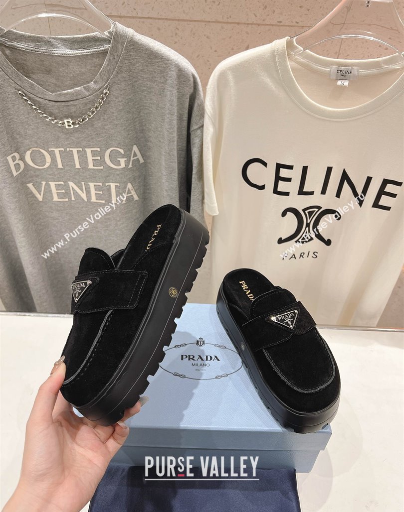 Prada Suede Platform Mules Black 2025 1XZ778 (MD-250424086)