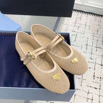 Prada Mesh fabric ballerinas flat Beige 2025 1F915N (KER-250424108)