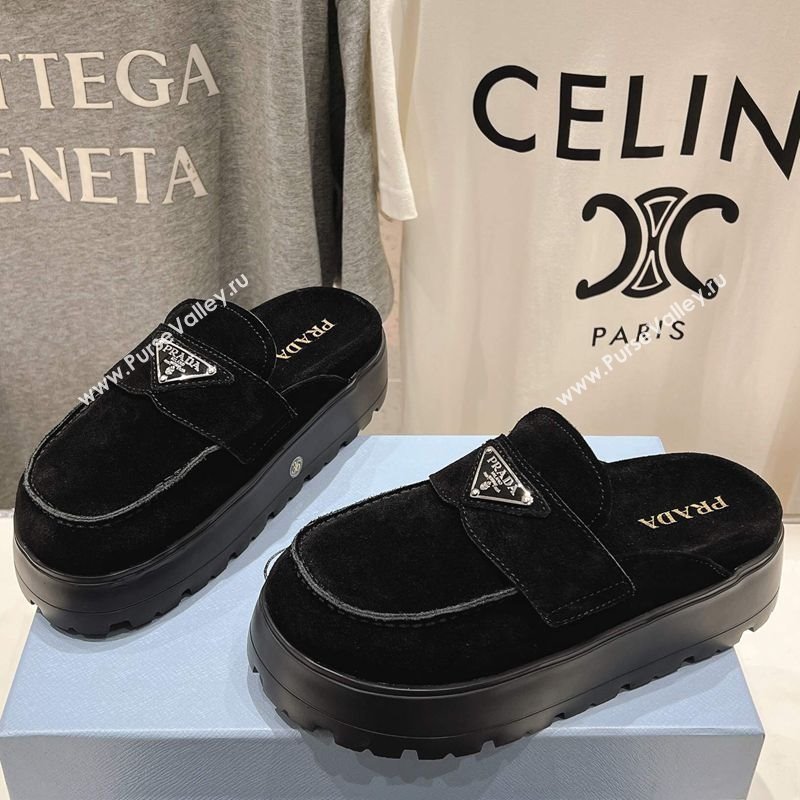Prada Suede Platform Mules Black 2025 1XZ778 (MD-250424086)